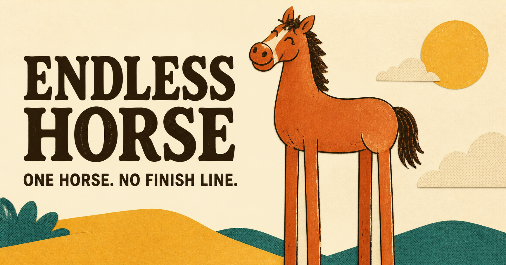 An orange illustrated horse with legs that extend beyond the frame